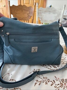 Stone and Company blue faux leather purse